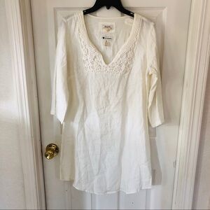 MALVIN white 100% linen breathable beach embroidered crochet knit dress SZ M L